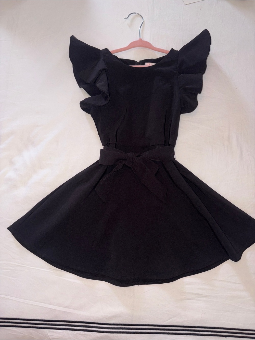GB girls Black Ruffle-Sleeve Fit & Flare Dress with Waist Tie
